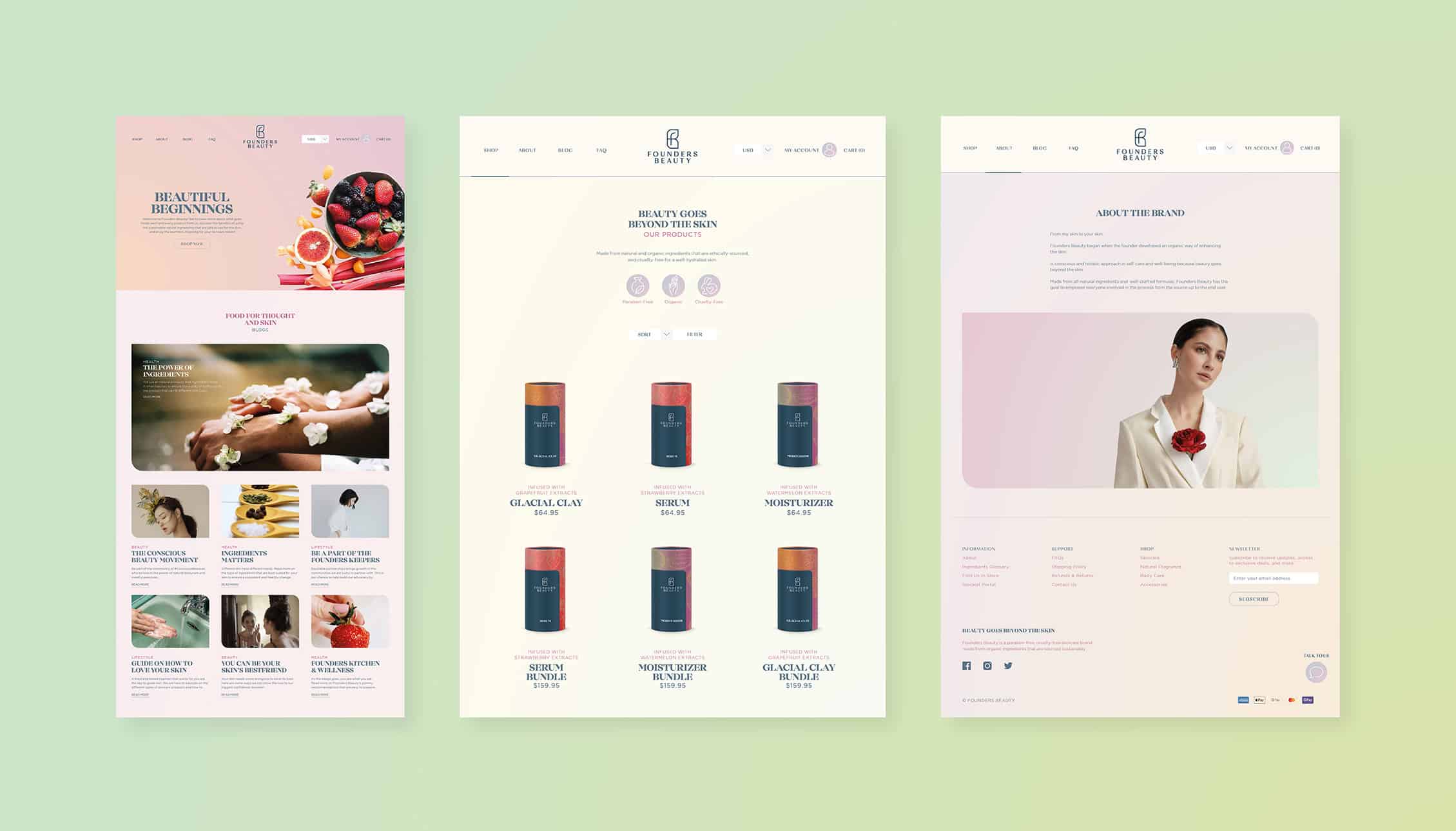 Skincare Brand Design Website Pages Mockup