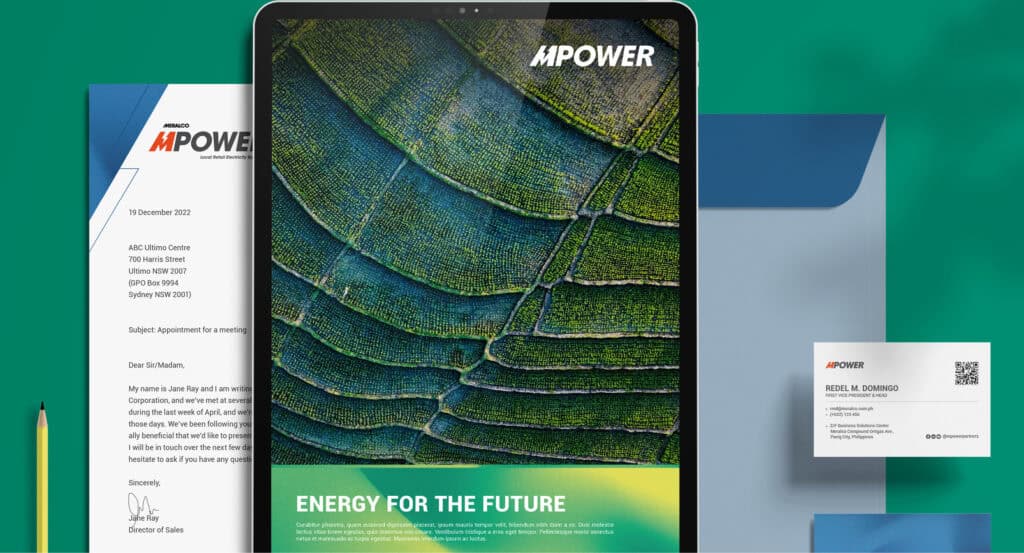 MPower brand identity design for power and energy solutions by Design for Tomorrow