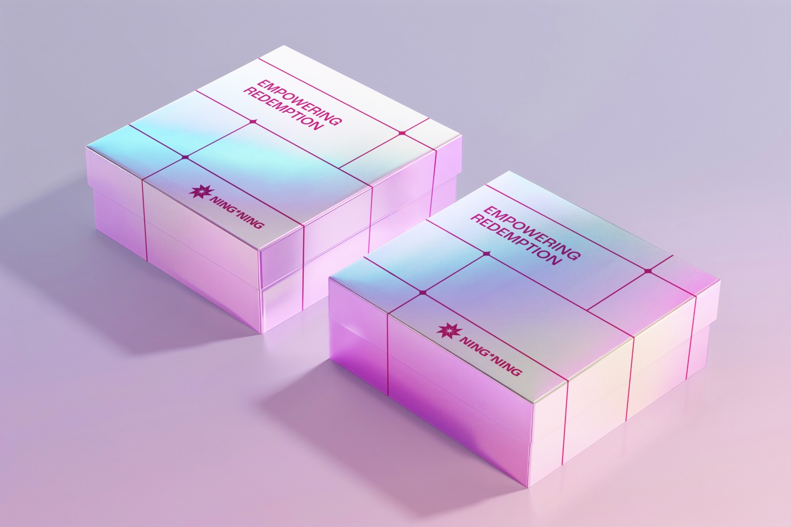 Ning Ning brand packaging design with pastel gradient, showcasing Empowering Redemption branding concept.