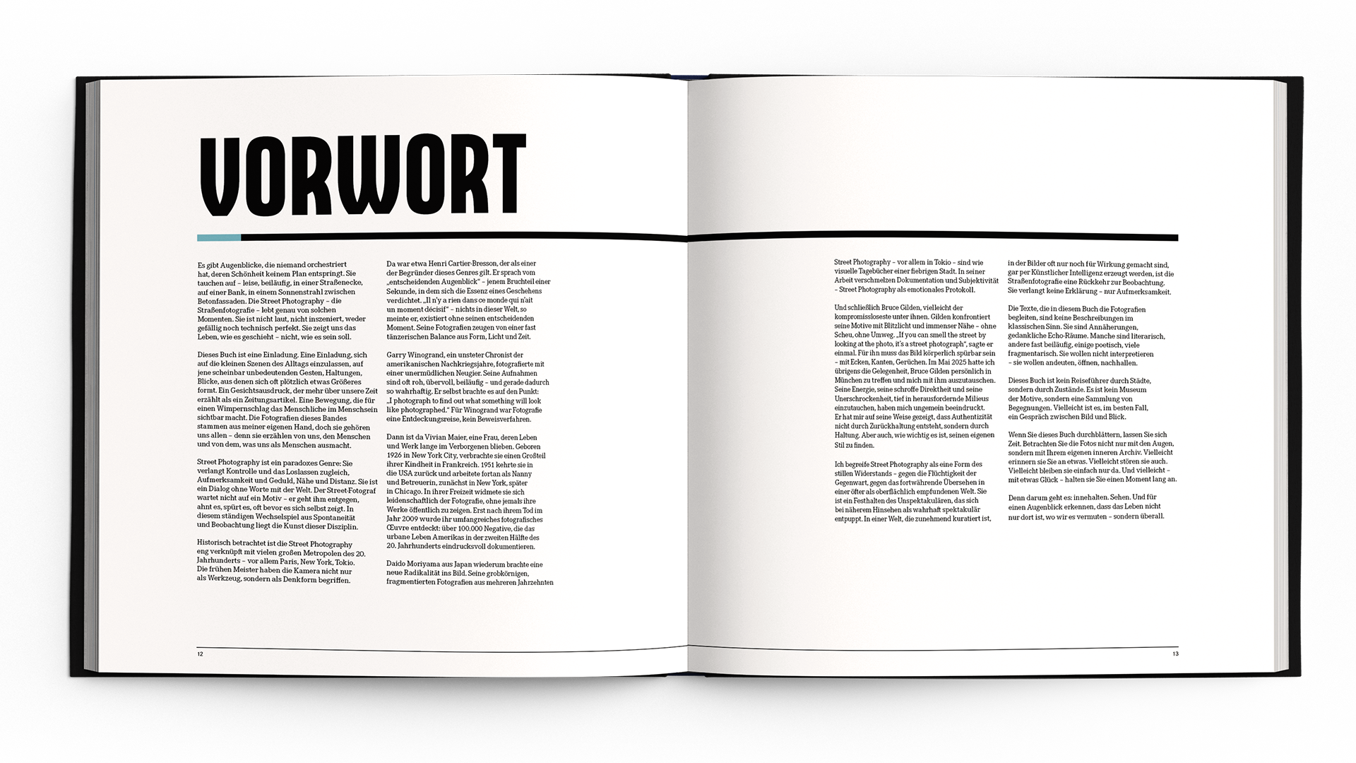 Open book spread featuring bold Vorwort header and columns of text in black font.