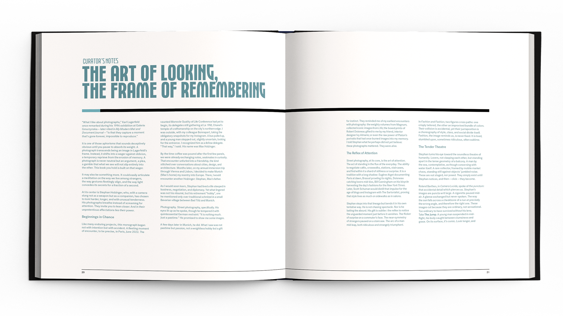 Open book spread featuring The Art of Looking, The Frame of Remembering with detailed text layout.