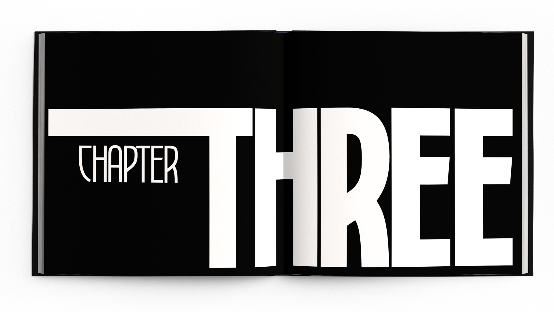 Bold black and white typography design titled Chapter Three, showcasing dynamic visual identity in print.