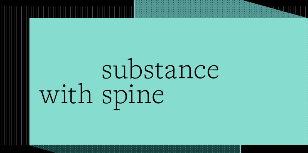 Substance with Spine brand identity design featuring teal and black color scheme.